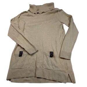 Jeanne Pierre Women's Beige Turtleneck Sweater Dress Button Pocket Size‎ M